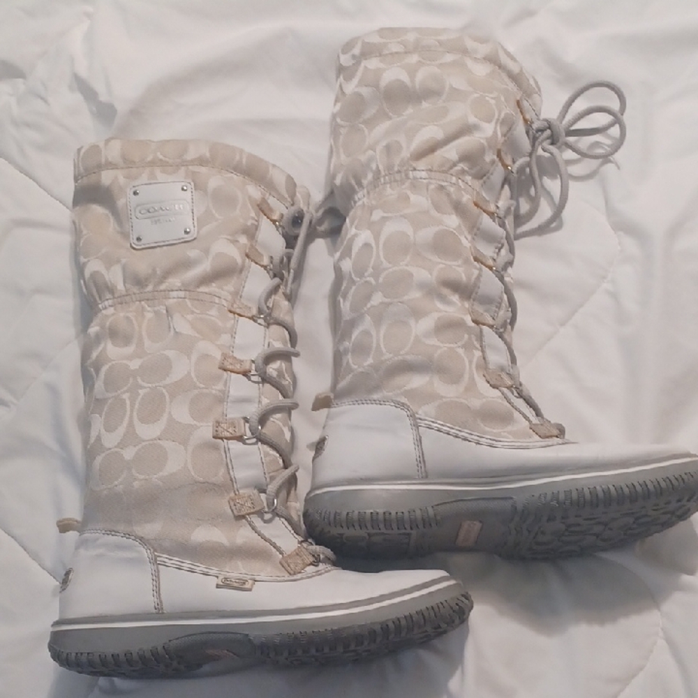 Coach Cream Winter Rain Boots Quilted Design